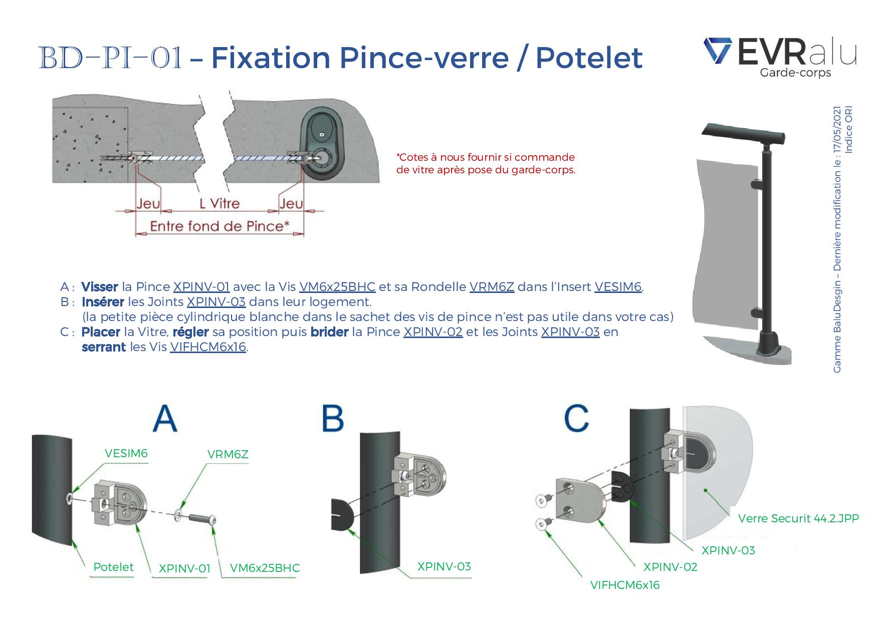 Fixations Pince-verre / Potelet