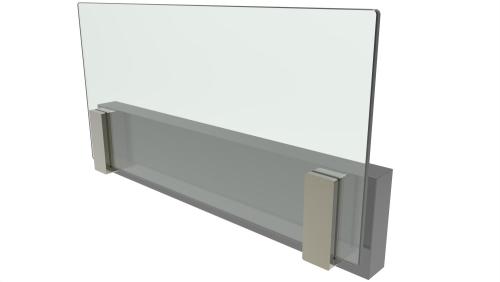 Garde-corps aluminium avec fixation au mur par pince, pour vitrage complet sur toute la hauteur