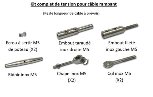 Kit tendeur complet inox M5 pour câbles Ø3mm pour garde-corps rampe (escalier)
